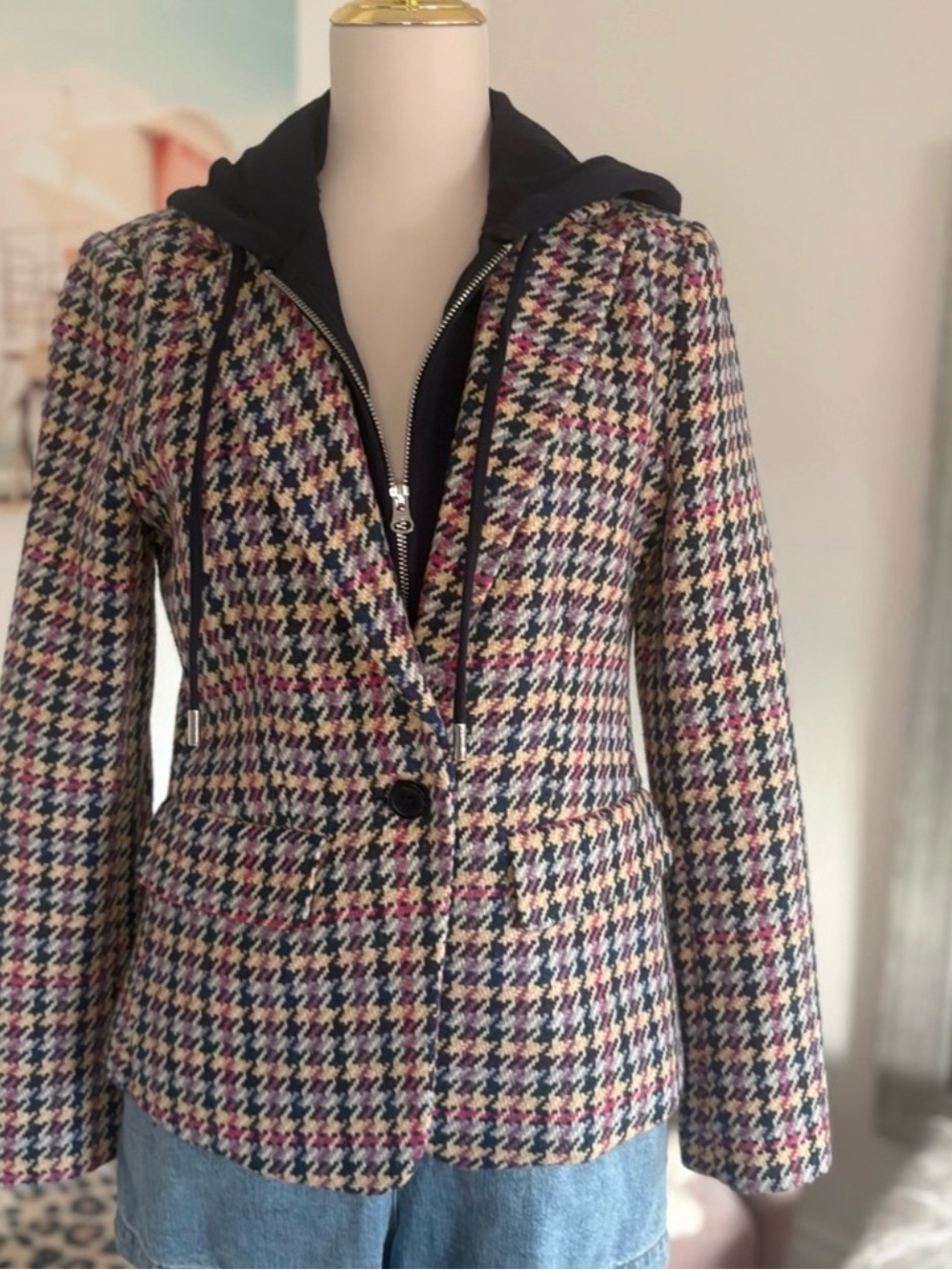 Anthropologie houndstooth blazer with removable hoody